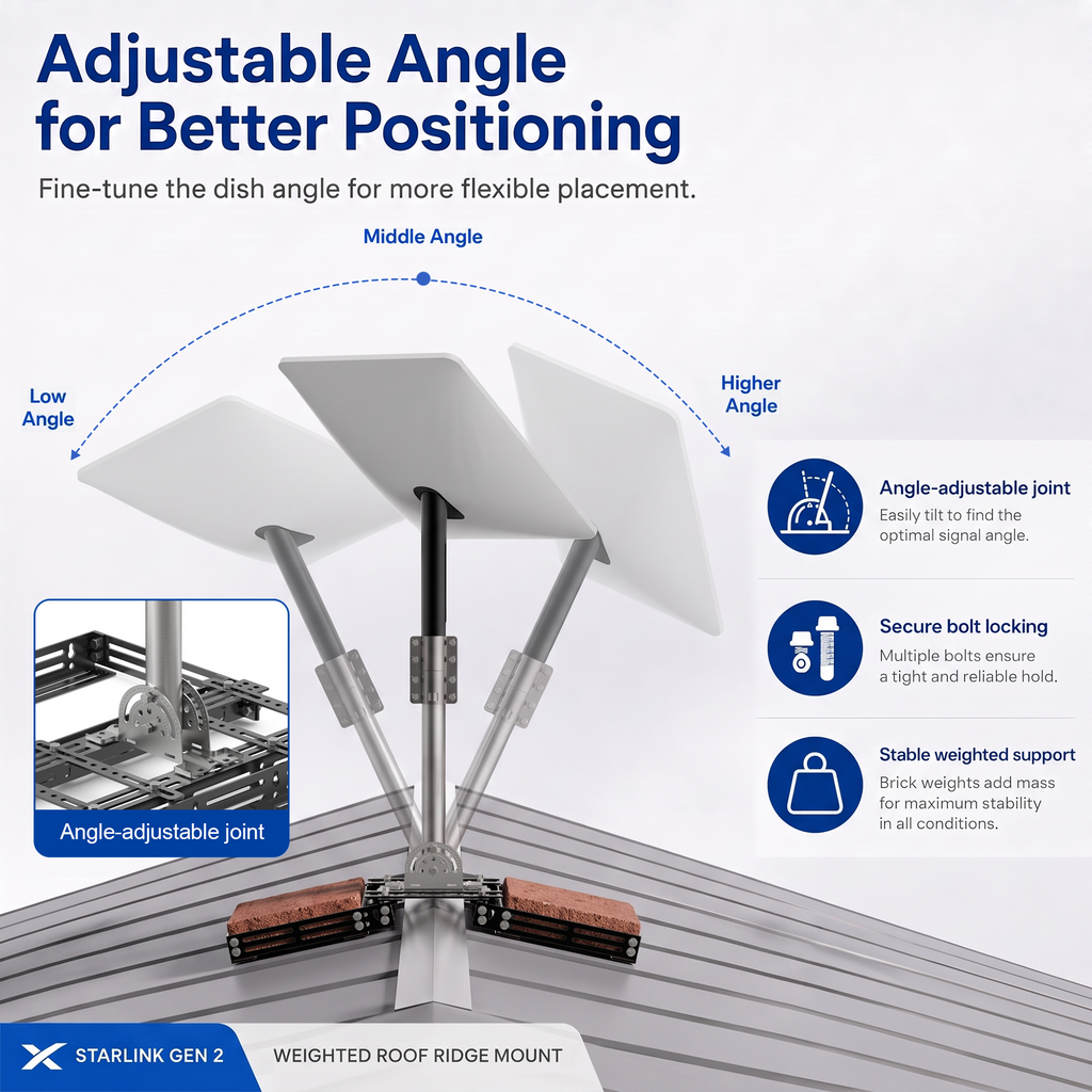 Starlink Gen 2 Roof Ridge Mount – No-Drill Ballast Frame, Fits 8–16 Bricks
