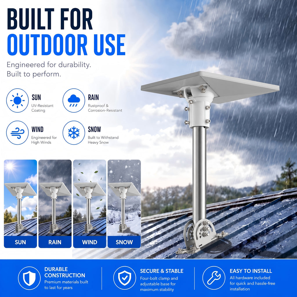 Starlink Mini Roof Mount – 290 mm Stainless Steel Pole with White Multi-Angle Ball Joint Adapter
