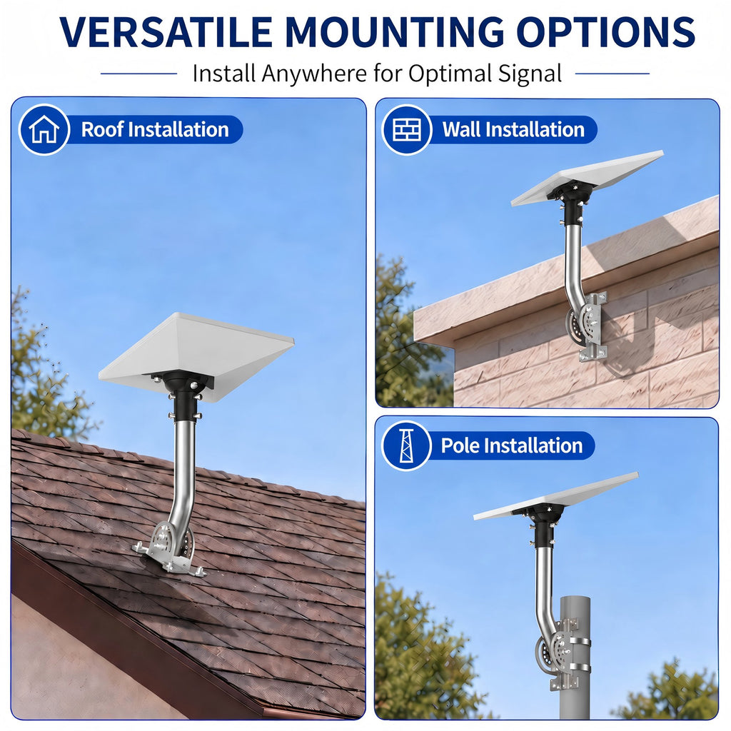 Starlink Mini Wall Mount – 265 mm Stainless Steel Pole with Black Multi-Angle Ball Joint Adapter