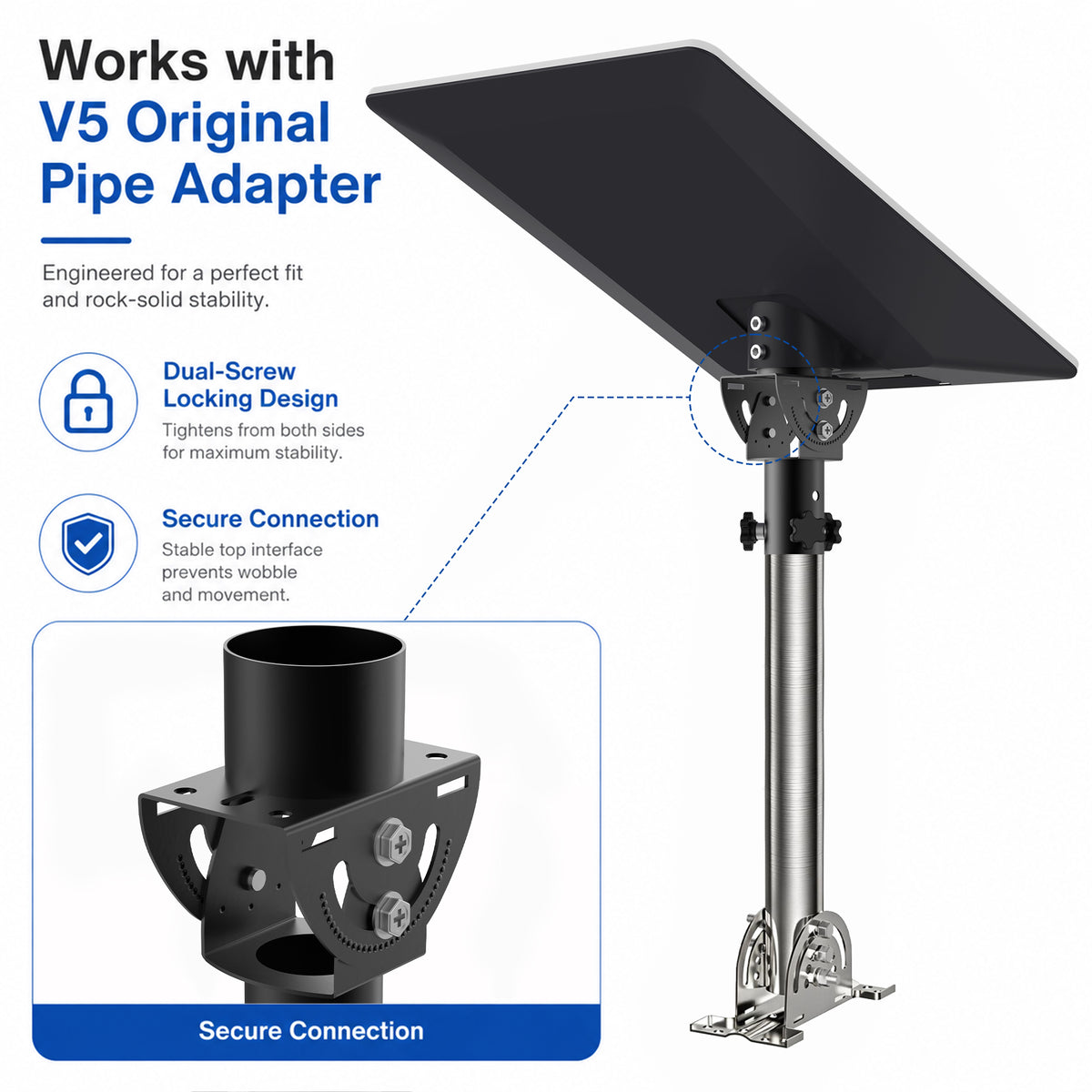 Starlink V5 / Gen 5 Roof Mount – 290 mm Adjustable Black Iron Pole, Works with Original V5 Pipe Adapter