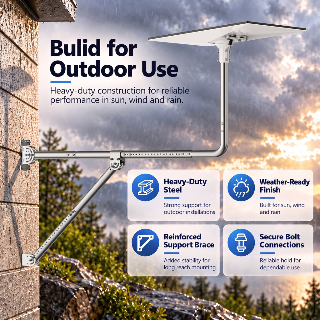 Starlink Gen 3 Long Eave Mount – Stainless Steel Straight Pole with Support Brace & Ball Joint Adapter
