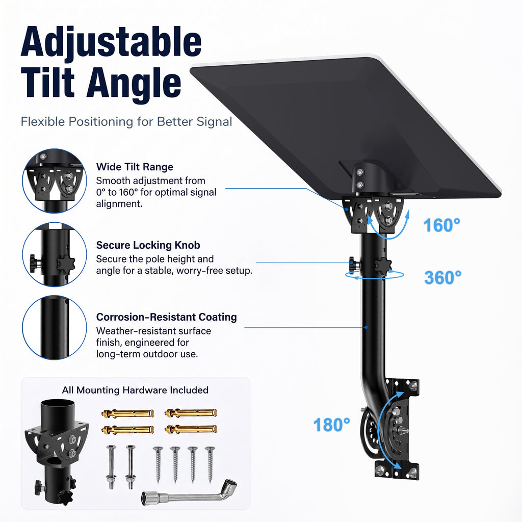Starlink V5 / Gen 5 Wall & Eave Mount – Compact Black Iron Pole, Works with Original V5 Pipe Adapter