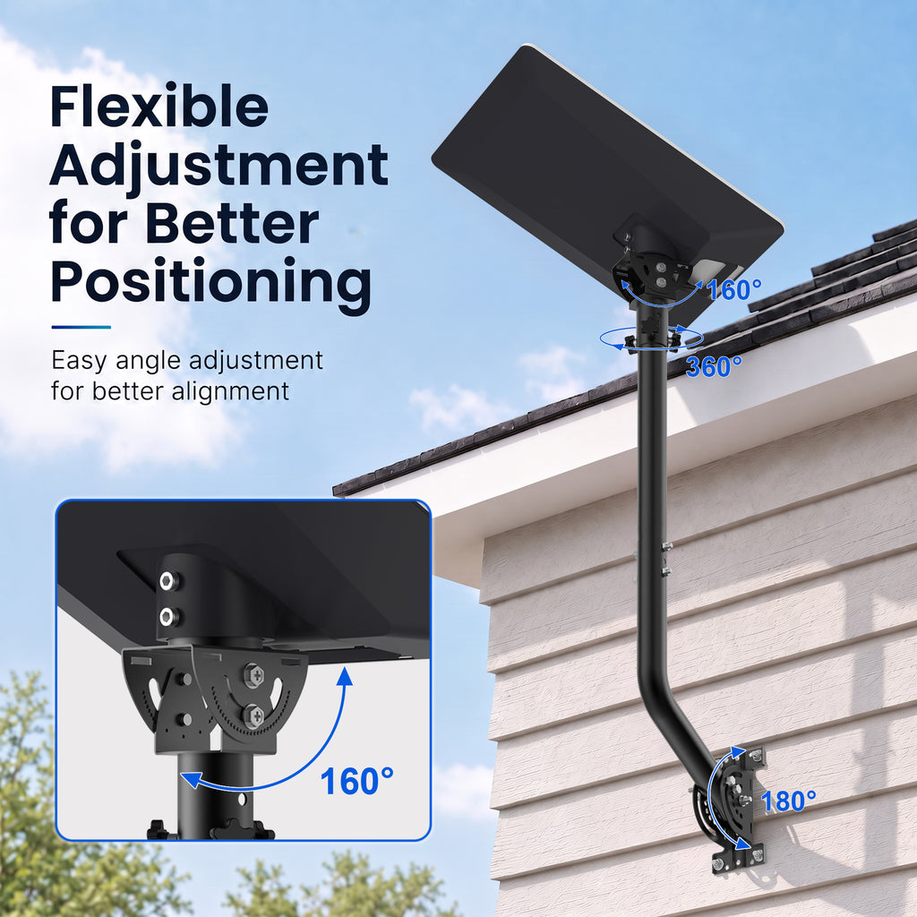 Starlink V5 / Gen 5 Long Wall Mount – Black Iron Extension Pole, 160° Adjustable, Works with Original V5 Pipe Adapter