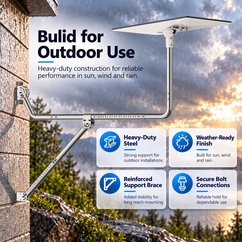 Starlink Gen 3 Long Eave Mount – Stainless Steel Extendable Pole with Support Brace & Ball Joint Adapter