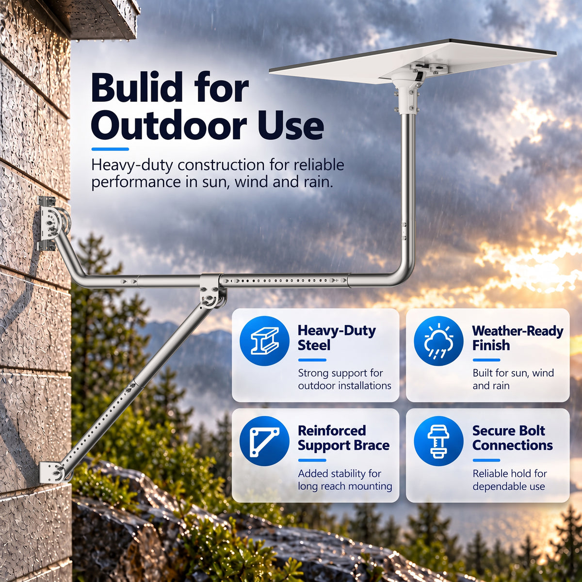 Starlink Gen 3 Long Eave Mount – Stainless Steel Extendable Pole with Support Brace & Ball Joint Adapter
