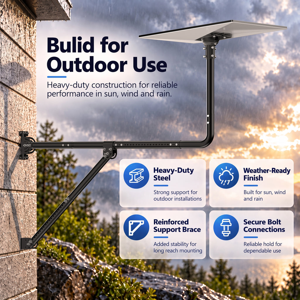 Starlink Gen 3 Long Eave Mount – Black Extendable Straight Pole with Support Brace & Ball Joint Adapter