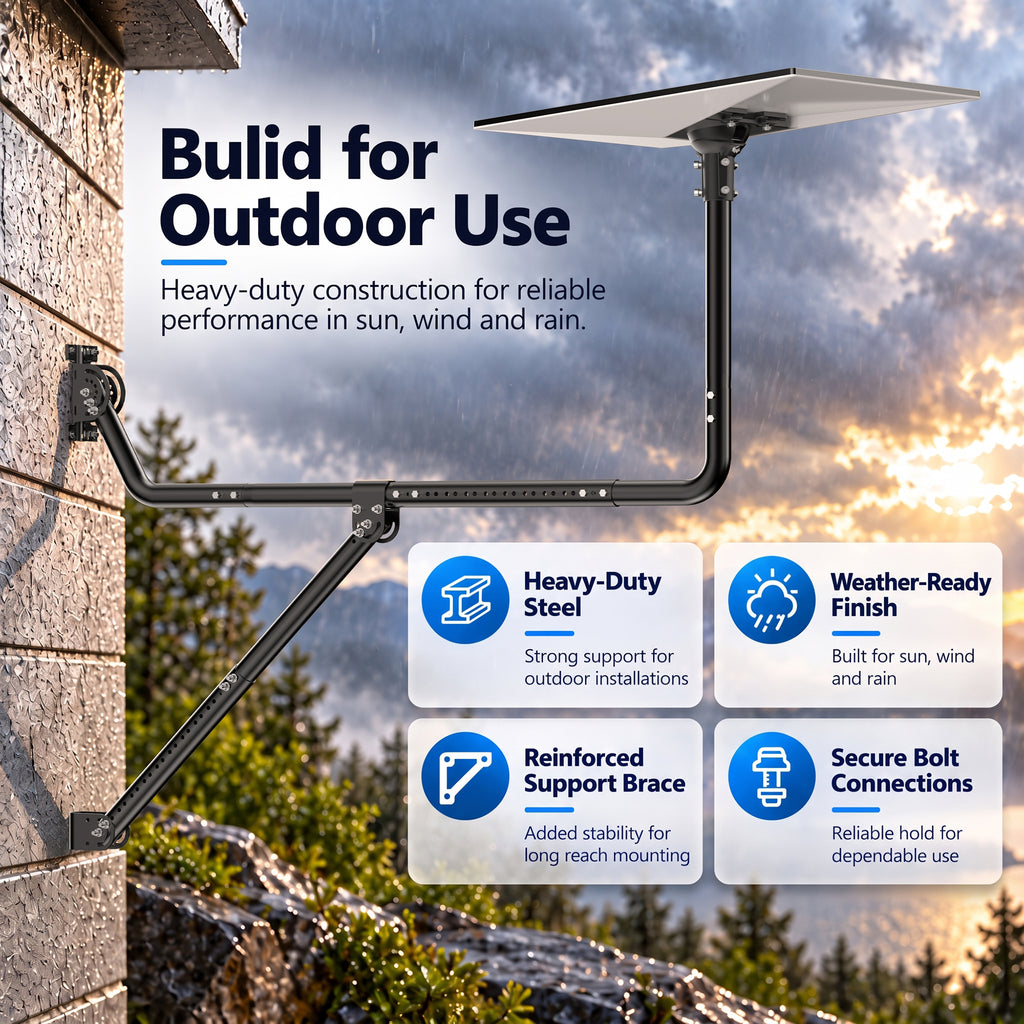 Starlink Gen 3 Long Eave Mount – Extendable Black Pole with Support Brace & Multi-Angle Ball Joint Adapter