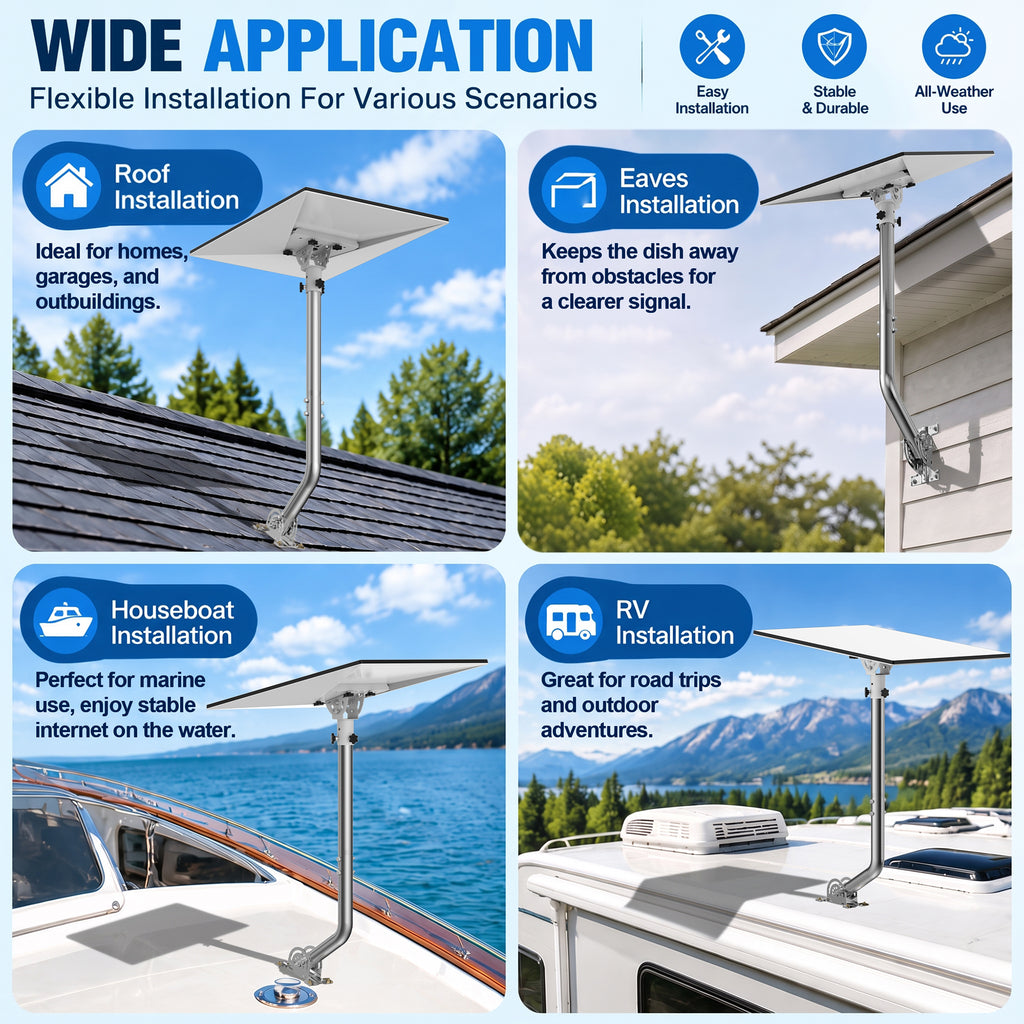 Starlink Gen 3 28" Wall & Eave Mount – Stainless Steel Extension Pole with White Adjustable Tilt Adapter