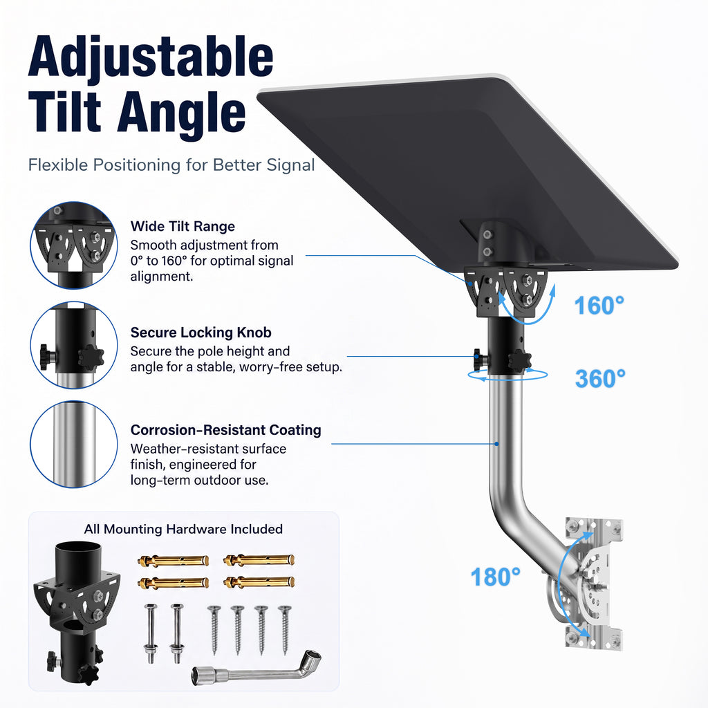 Starlink V5 / Gen 5 Wall & Eave Mount – Compact Stainless Steel Pole, Works with Original V5 Pipe Adapter