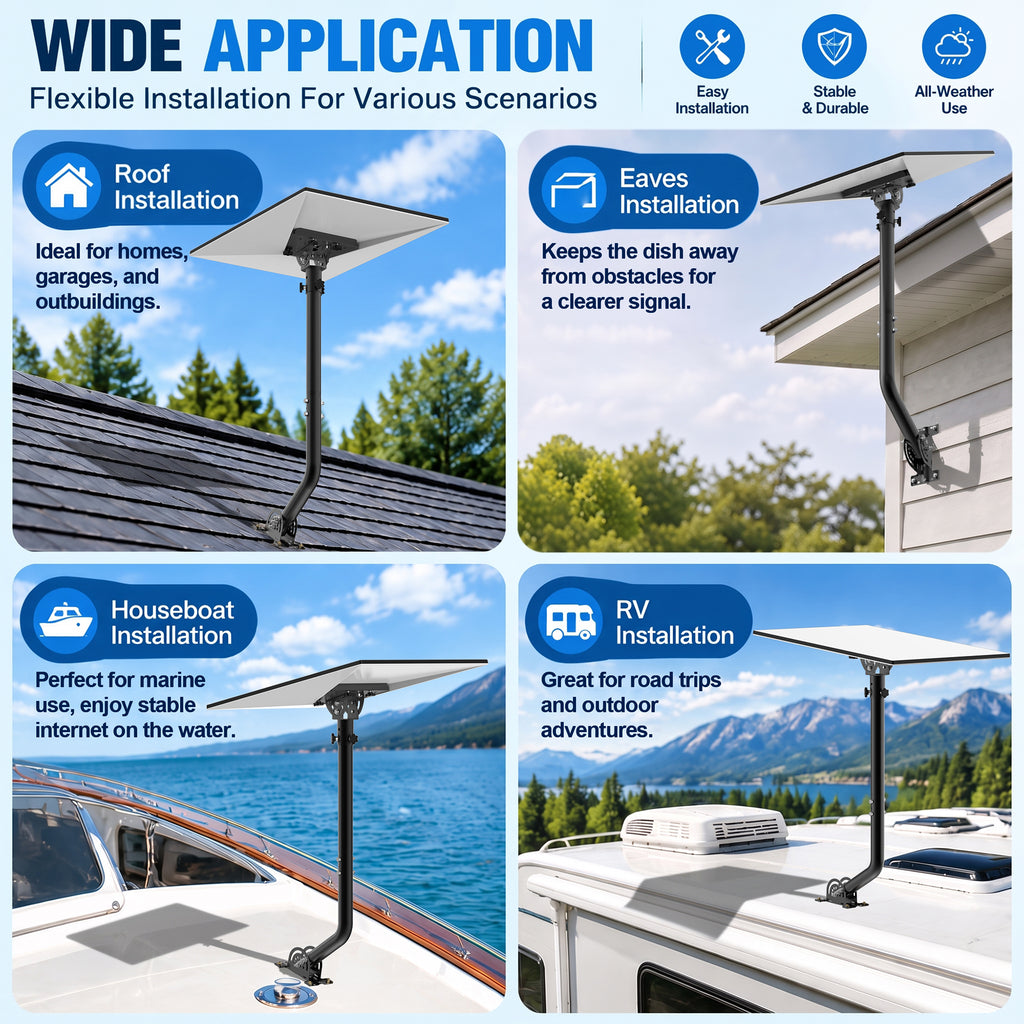 Starlink Gen 3 28" Wall & Eave Mount – Black Curved Pole with Extension & Adjustable Tilt Adapter
