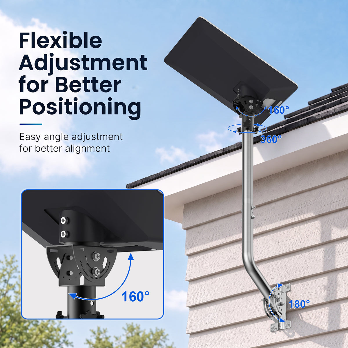 Starlink V5 / Gen 5 Long Wall Mount – Stainless Steel Extension Pole, 160° Adjustable, Works with Original V5 Pipe Adapter