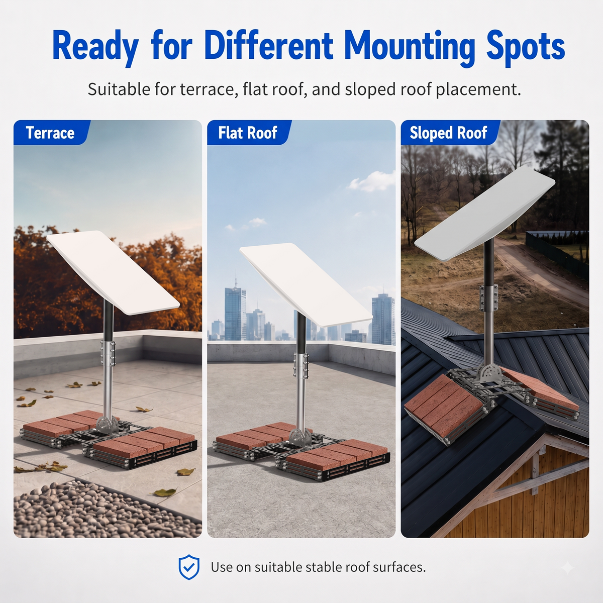 Starlink Gen 2 Roof Ridge Mount – No-Drill Ballast Frame, Fits 8–16 Bricks