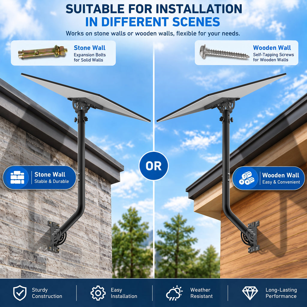 Starlink Gen 3 28" Wall & Eave Mount – Black Curved Pole with Extension & Adjustable Tilt Adapter