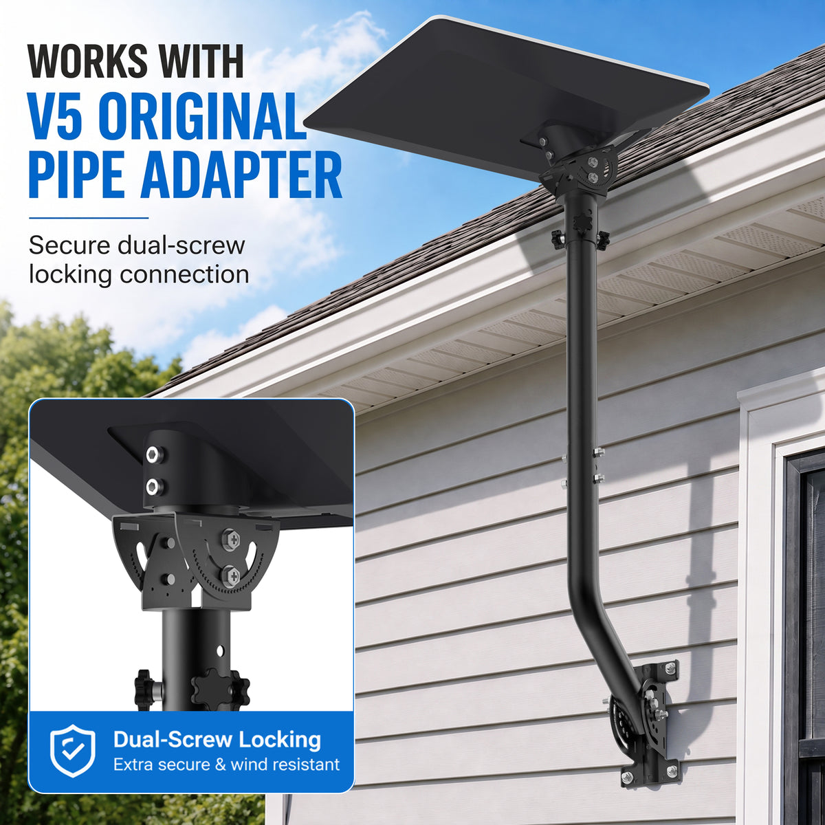 Starlink V5 / Gen 5 Long Wall Mount – Black Iron Extension Pole, 160° Adjustable, Works with Original V5 Pipe Adapter