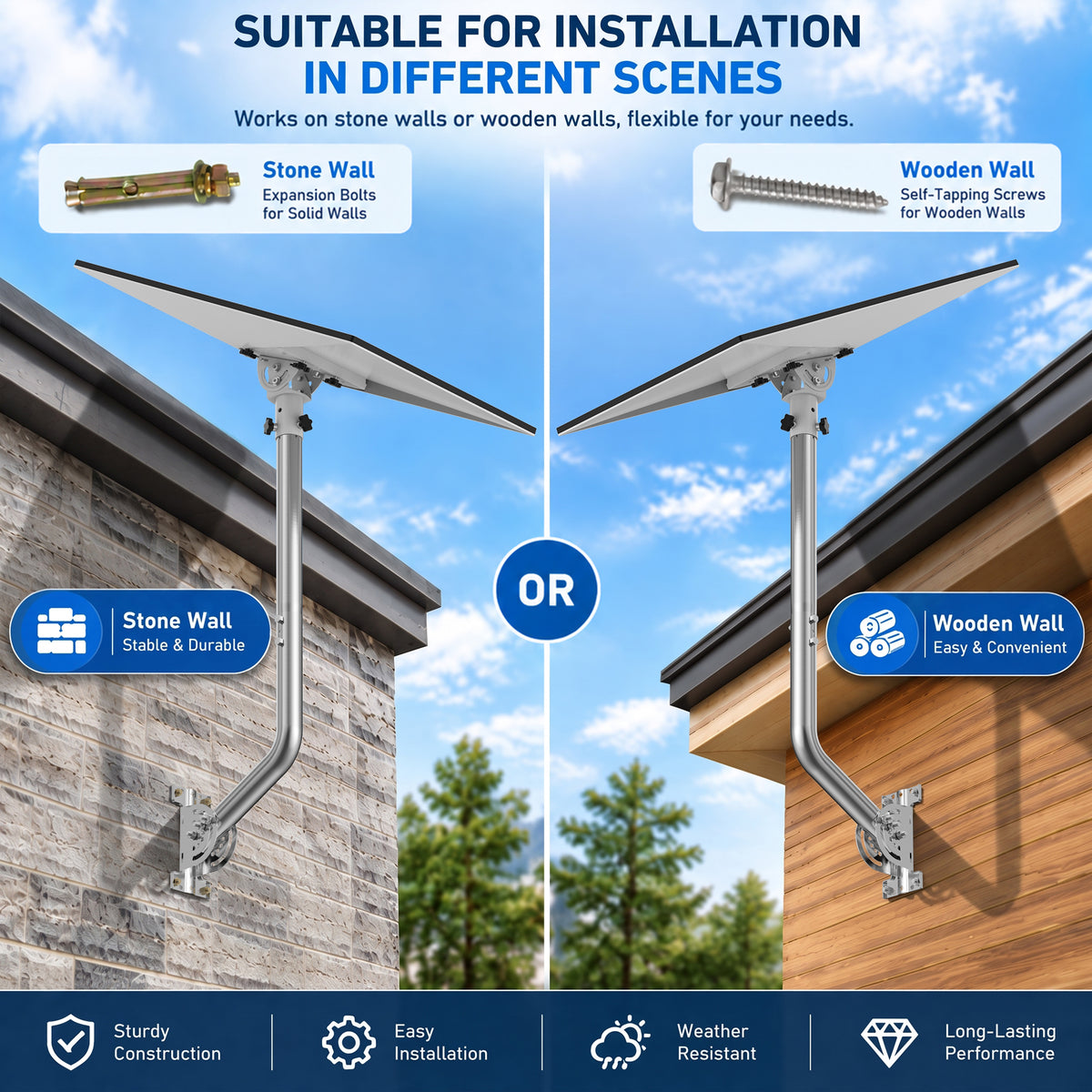 Starlink Gen 3 28" Wall & Eave Mount – Stainless Steel Extension Pole with White Adjustable Tilt Adapter