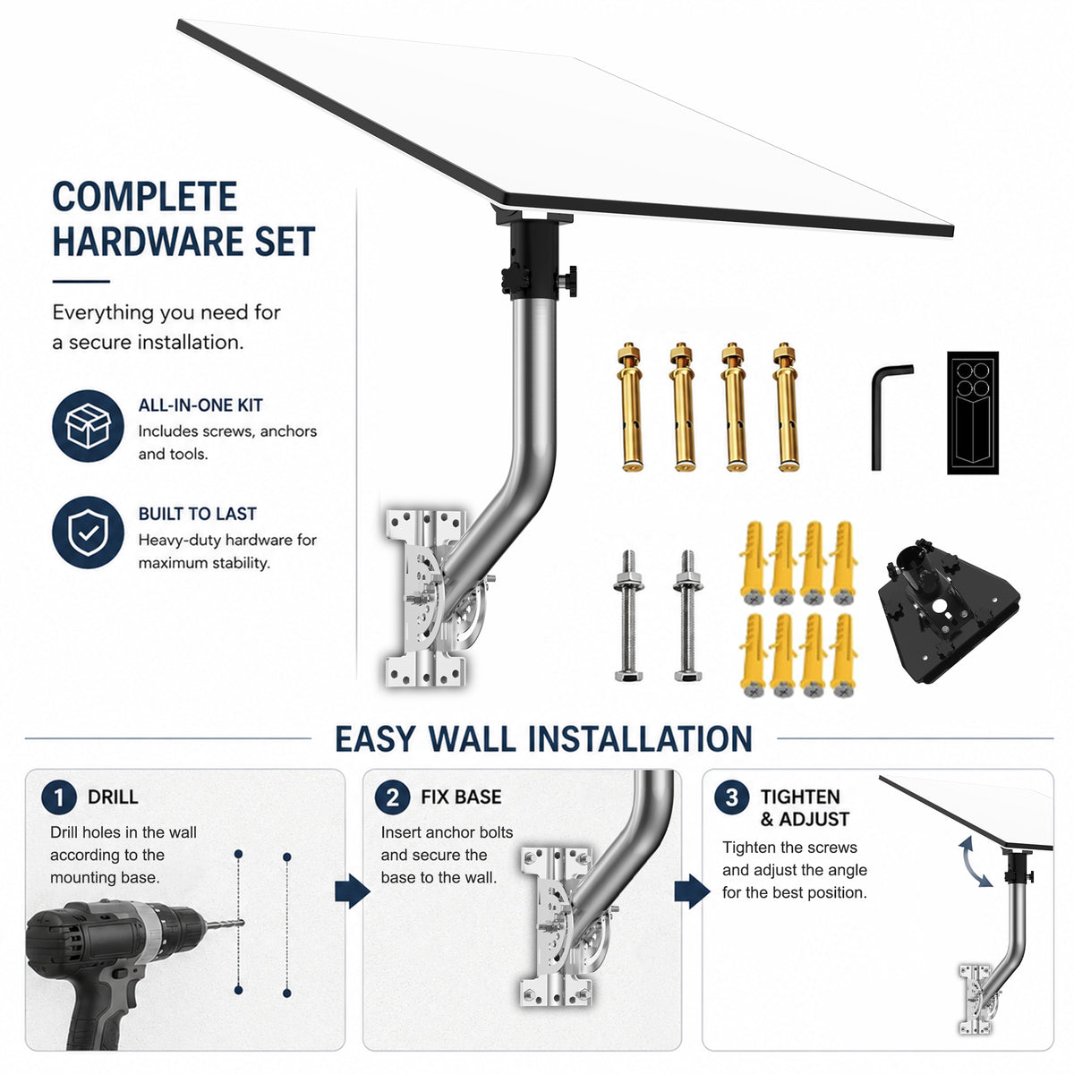 Starlink Gen 3 Wall & Eave Mount – 300 mm Stainless Steel Pole with Adjustable Tilt Adapter