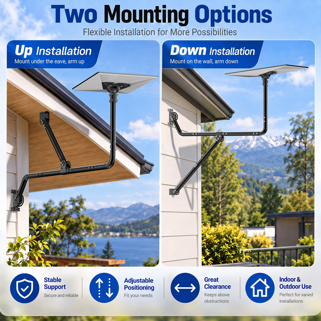 Starlink Gen 3 Long Eave Mount – Extendable Black Pole with Support Brace & Multi-Angle Ball Joint Adapter