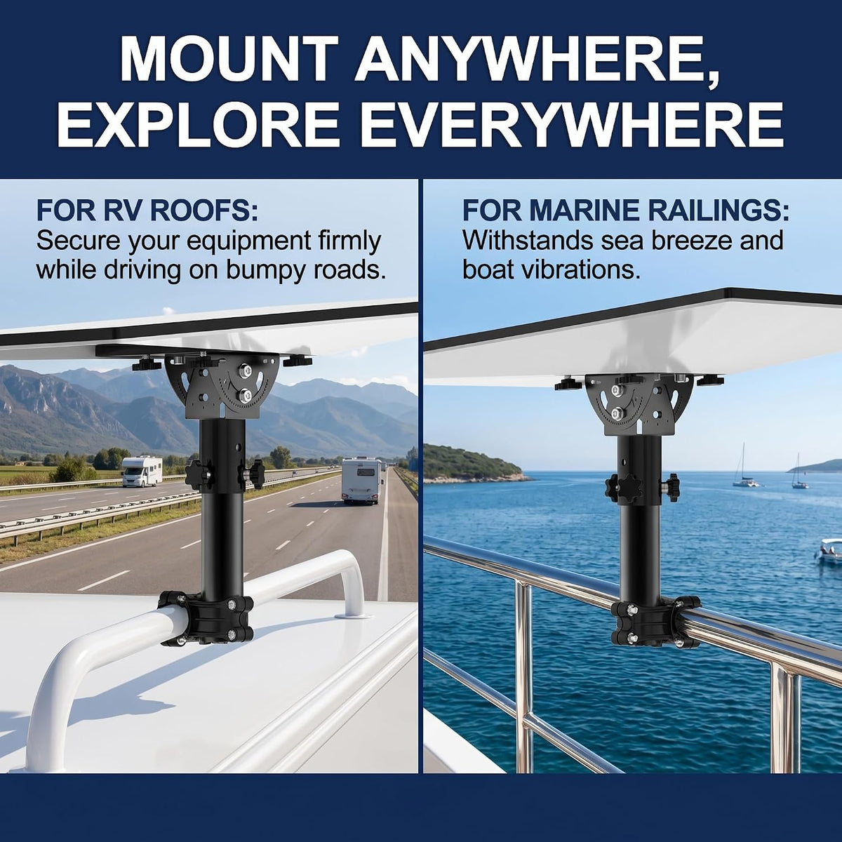Starlink Gen 3 RV Ladder & Boat Rail Mount – 0.8–1.1" No-Drill Clamp with Adjustable Adapter