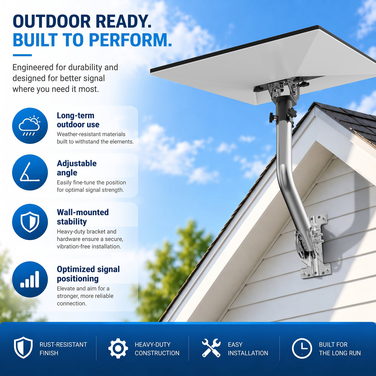 Starlink Gen 3 Wall & Eave Mount – 300 mm Stainless Steel Pole with Adjustable Tilt Adapter