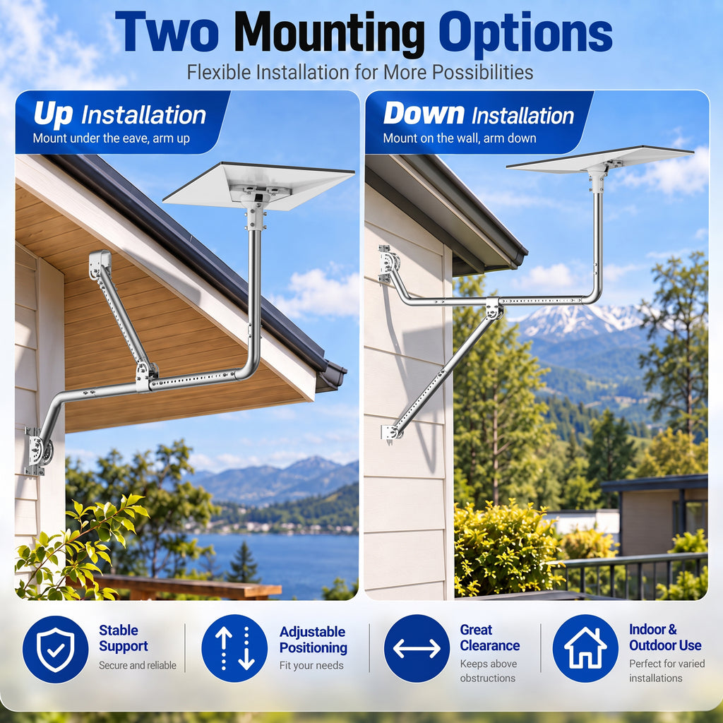 Starlink Gen 3 Long Eave Mount – Stainless Steel Extendable Pole with Support Brace & Ball Joint Adapter