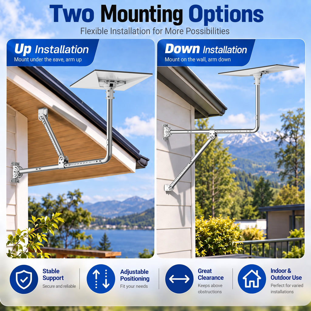 Starlink Gen 3 Long Eave Mount – Stainless Steel Straight Pole with Support Brace & Ball Joint Adapter