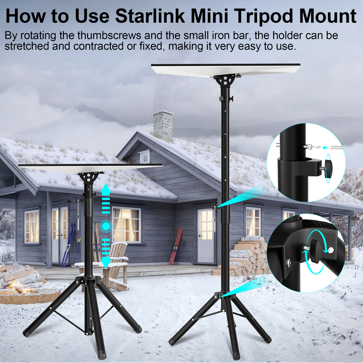 Starlink Gen 3 / Standard 4 / 4X / Enterprise Large Tripod Mount – Portable Detachable Stand with Adjustable Height & Tilt