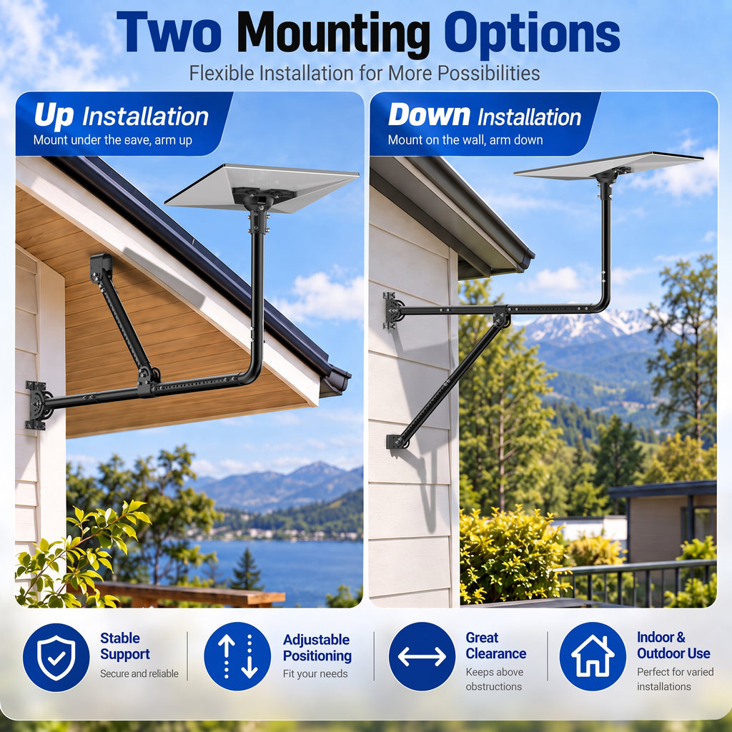 Starlink Gen 3 Long Eave Mount – Black Extendable Straight Pole with Support Brace & Ball Joint Adapter