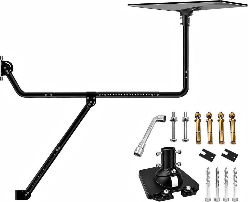 Starlink Gen 3 Long Eave Mount – Extendable Black Pole with Support Brace & Multi-Angle Ball Joint Adapter