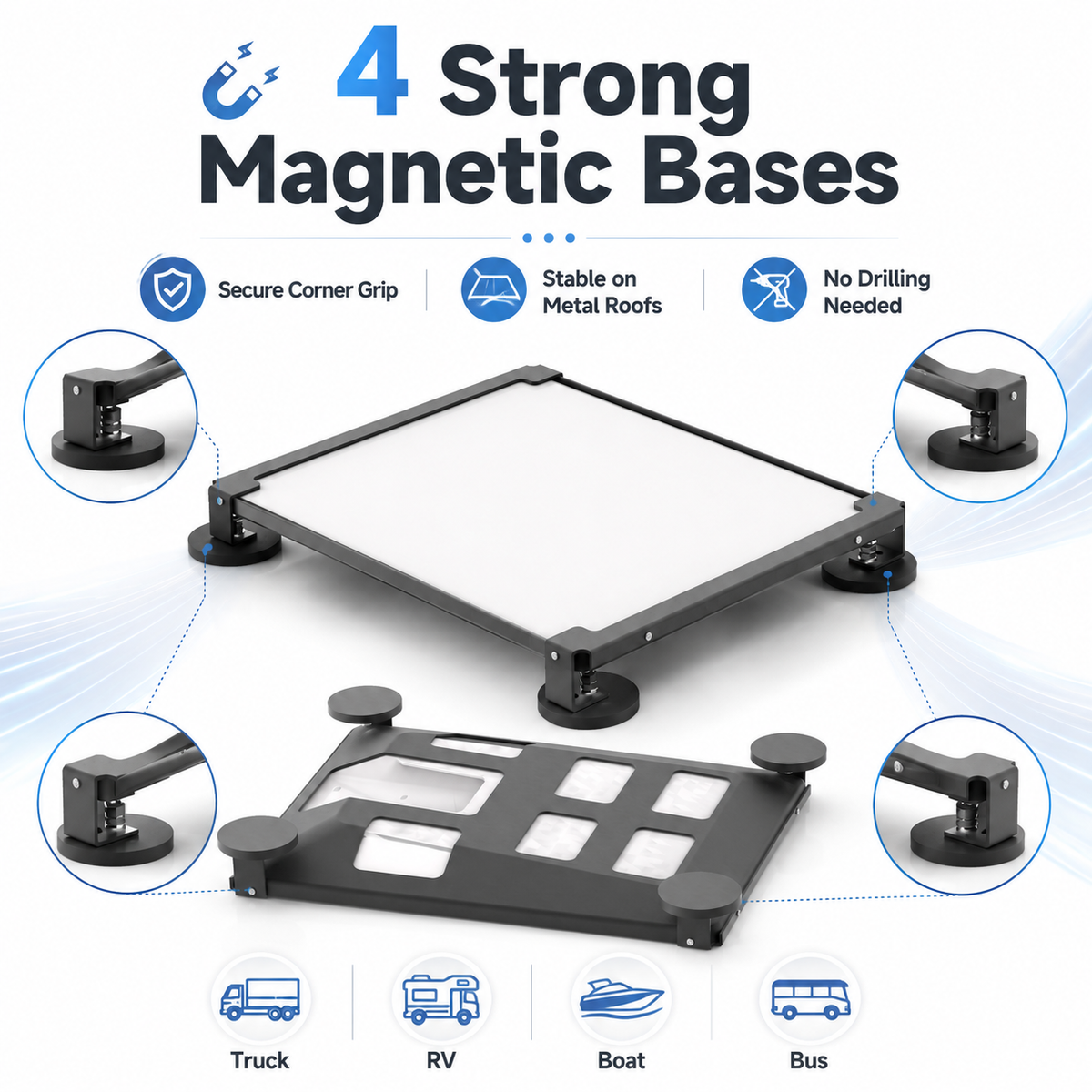 Starlink V5 / Gen 5 Magnetic Roof Mount – No-Drill 4-Magnet Vehicle Mount for Original V5 Pipe Adapter