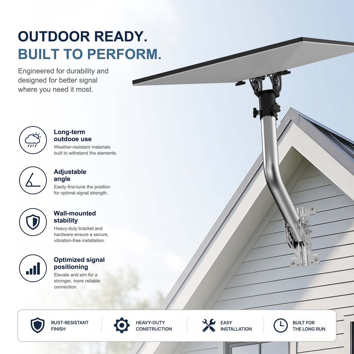 Starlink Gen 3 Wall & Eave Mount – 300 mm Stainless Steel Pole with Adjustable Tilt Adapter