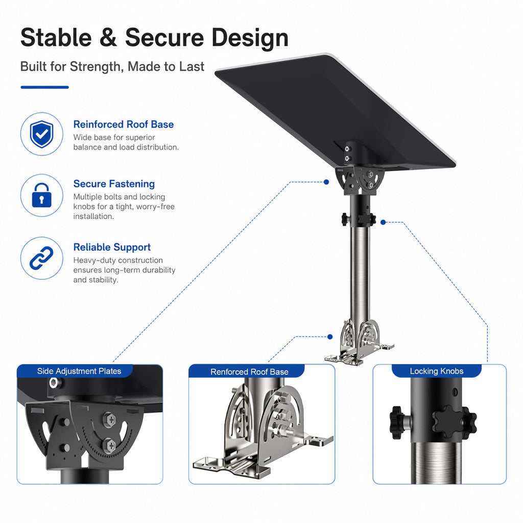 Starlink V5 / Gen 5 Roof Mount – 290 mm Stainless Steel Pole, 160° Adjustable, Works with Original V5 Pipe Adapter