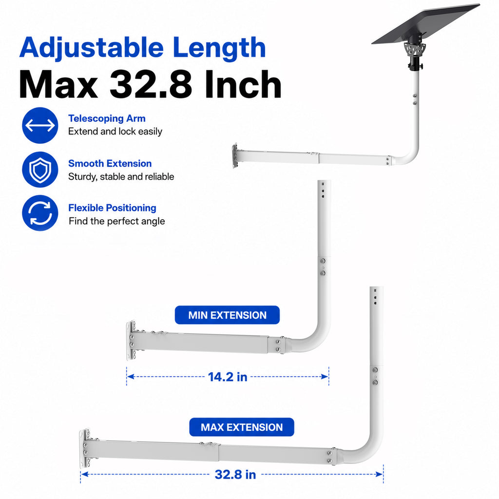 Starlink V5 / Gen 5 Long Wall Mount – White Base with Black Adapter, Adjustable 32.8" Extension, Works with Original V5 Pipe Adapter