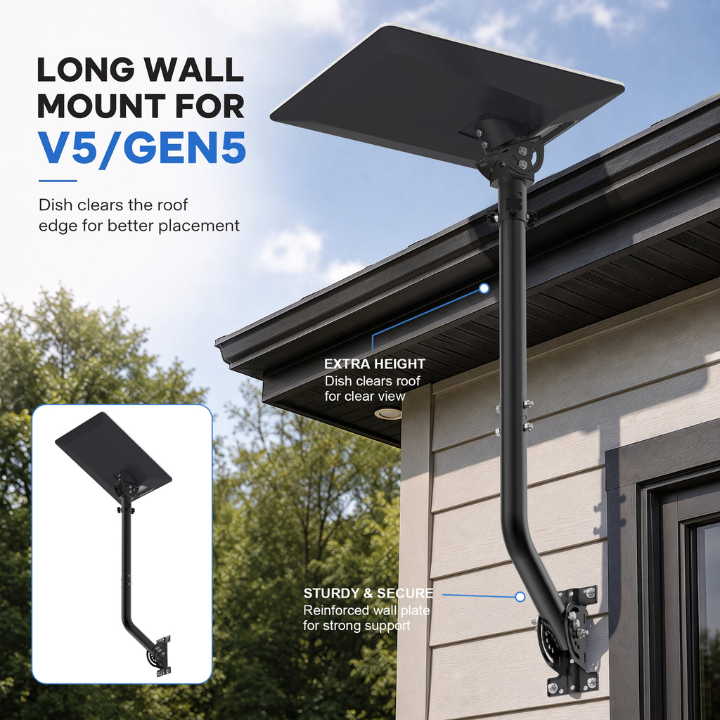 Starlink V5 / Gen 5 Long Wall Mount – Black Iron Extension Pole, 160° Adjustable, Works with Original V5 Pipe Adapter