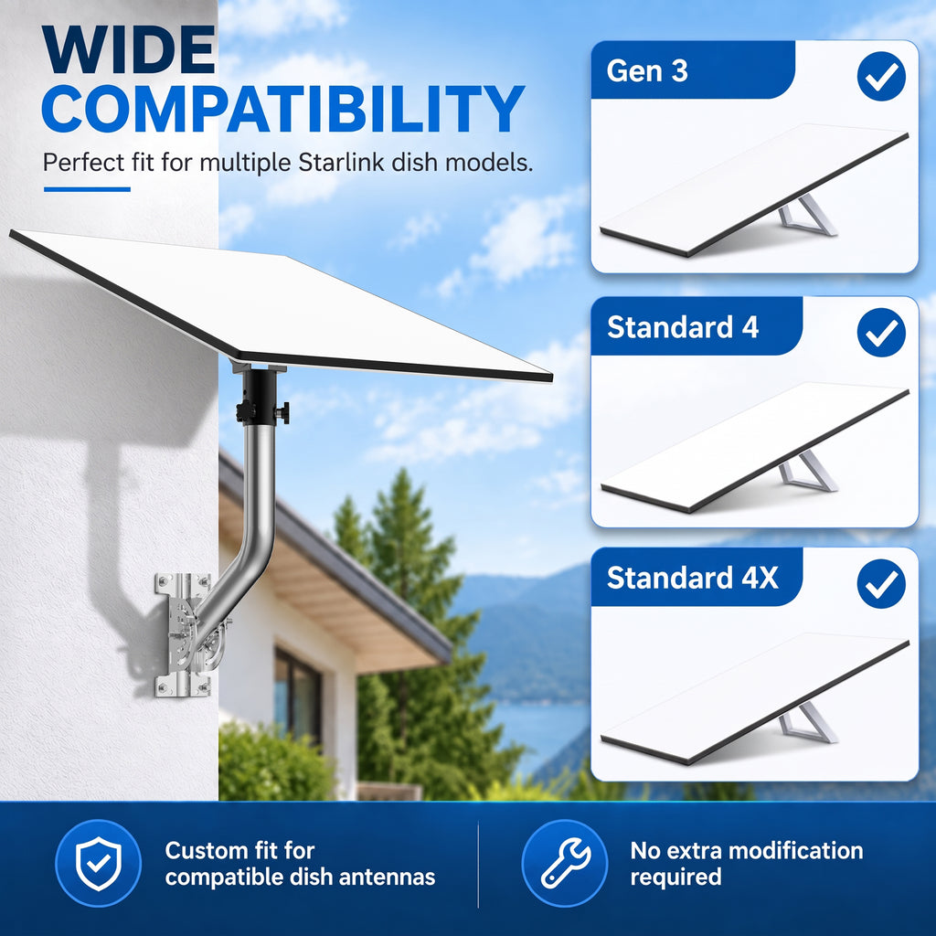 Starlink Gen 3 Wall & Eave Mount – 300 mm Stainless Steel Pole with Adjustable Tilt Adapter