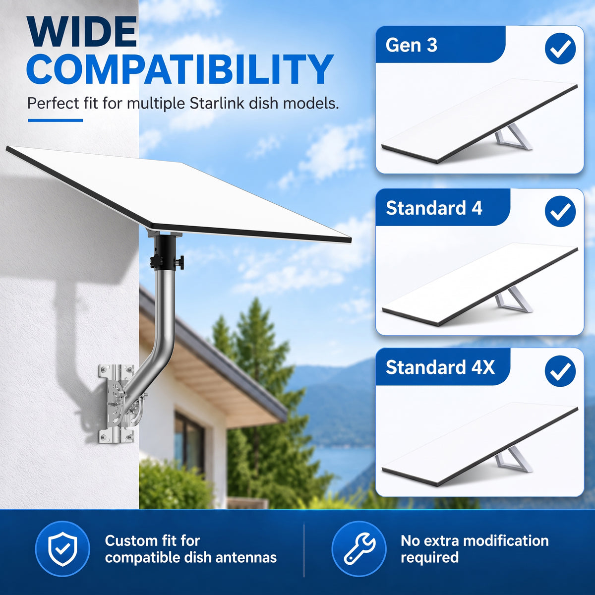 Starlink Gen 3 Wall & Eave Mount – 300 mm Stainless Steel Pole with Adjustable Tilt Adapter