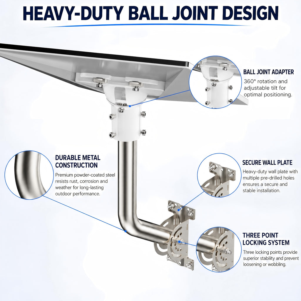Starlink Gen 3 Wall Mount – 430 Stainless Steel J-Pole with White Multi-Angle Ball Joint Adapter