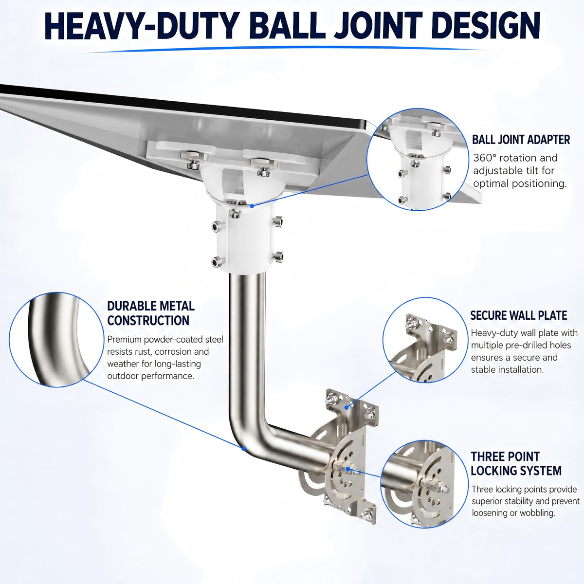 Starlink Gen 3 Wall Mount – 430 Stainless Steel J-Pole with White Multi-Angle Ball Joint Adapter