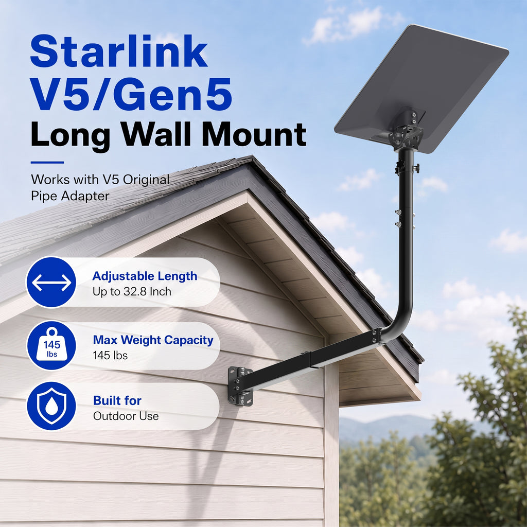 Starlink V5 / Gen 5 Long Wall Mount – Adjustable 32.8" Extension, Works with Original V5 Pipe Adapter