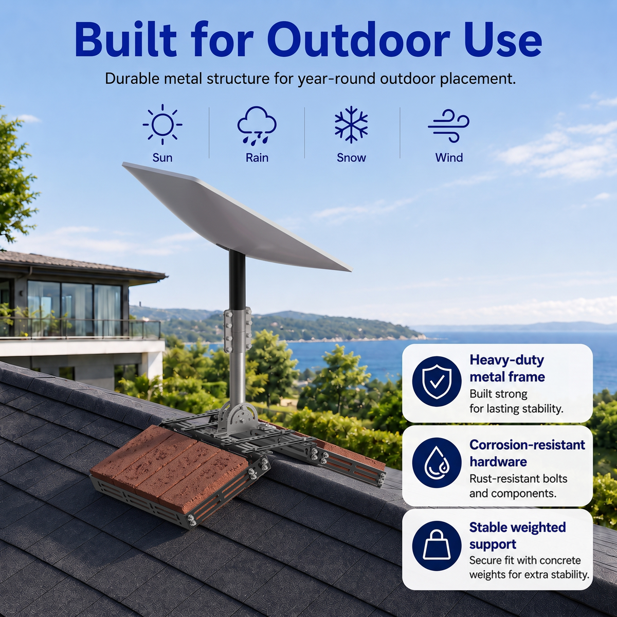 Starlink Gen 2 Roof Ridge Mount – No-Drill Ballast Frame, Fits 8–16 Bricks