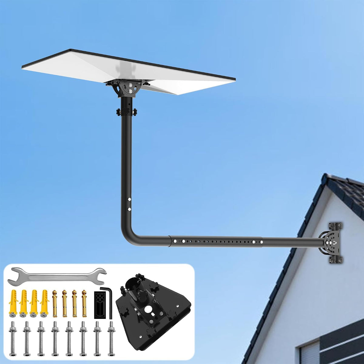 Starlink Gen 3 Telescopic Long Wall Mount – Black 90° Elbow Pole with Adjustable Tilt Adapter