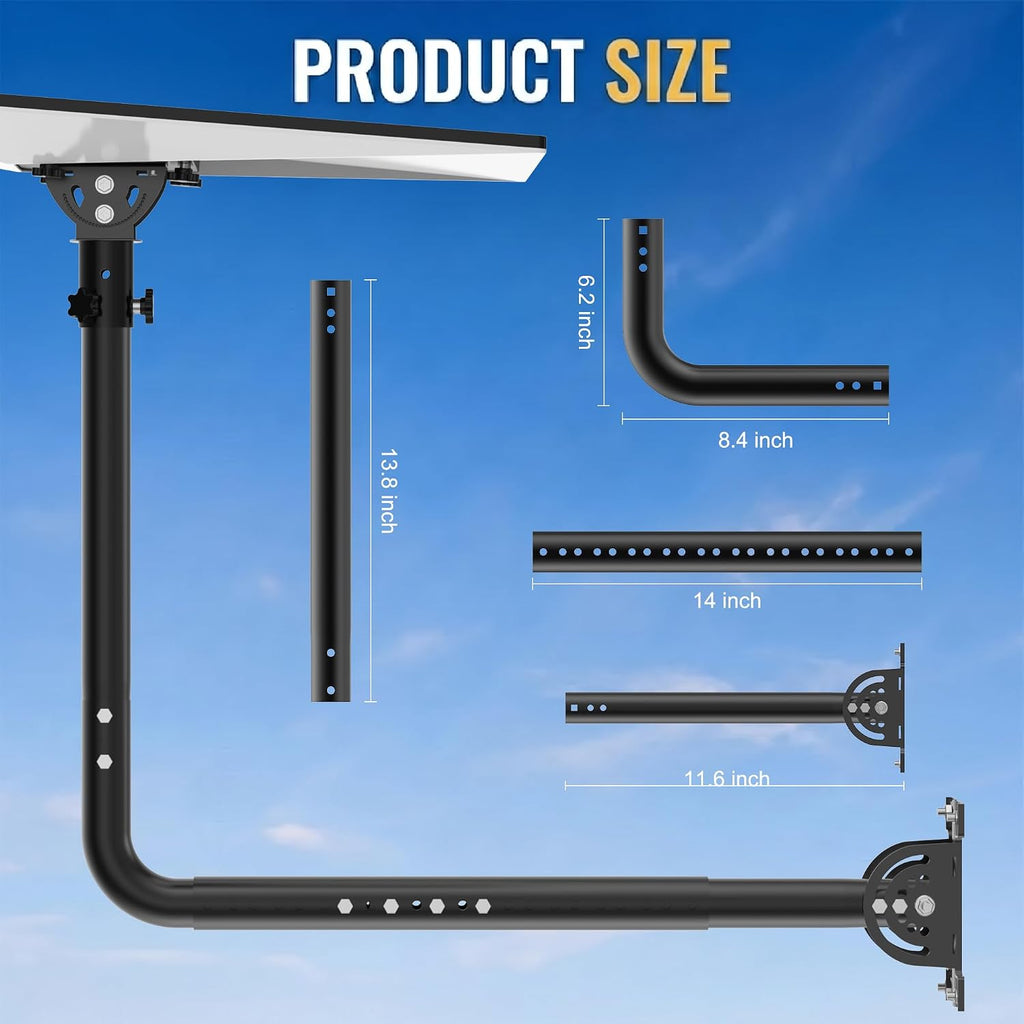 Starlink Gen 3 Telescopic Long Wall Mount – Black 90° Elbow Pole with Adjustable Tilt Adapter