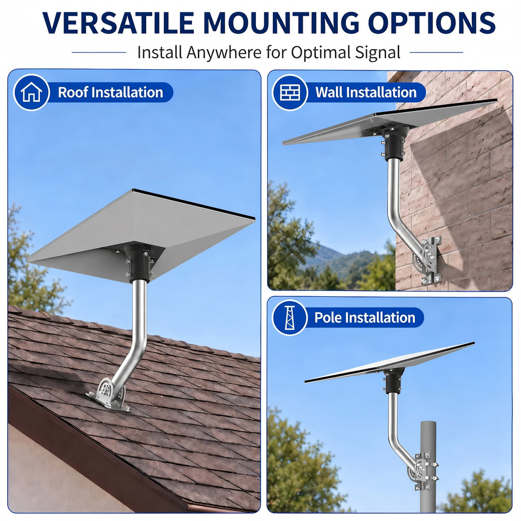 Starlink Gen 3 / Standard 4 / 4X / Enterprise Wall & Eave Mount – 300 mm Stainless Steel Pole with Black Aluminum Ball Joint Adapter