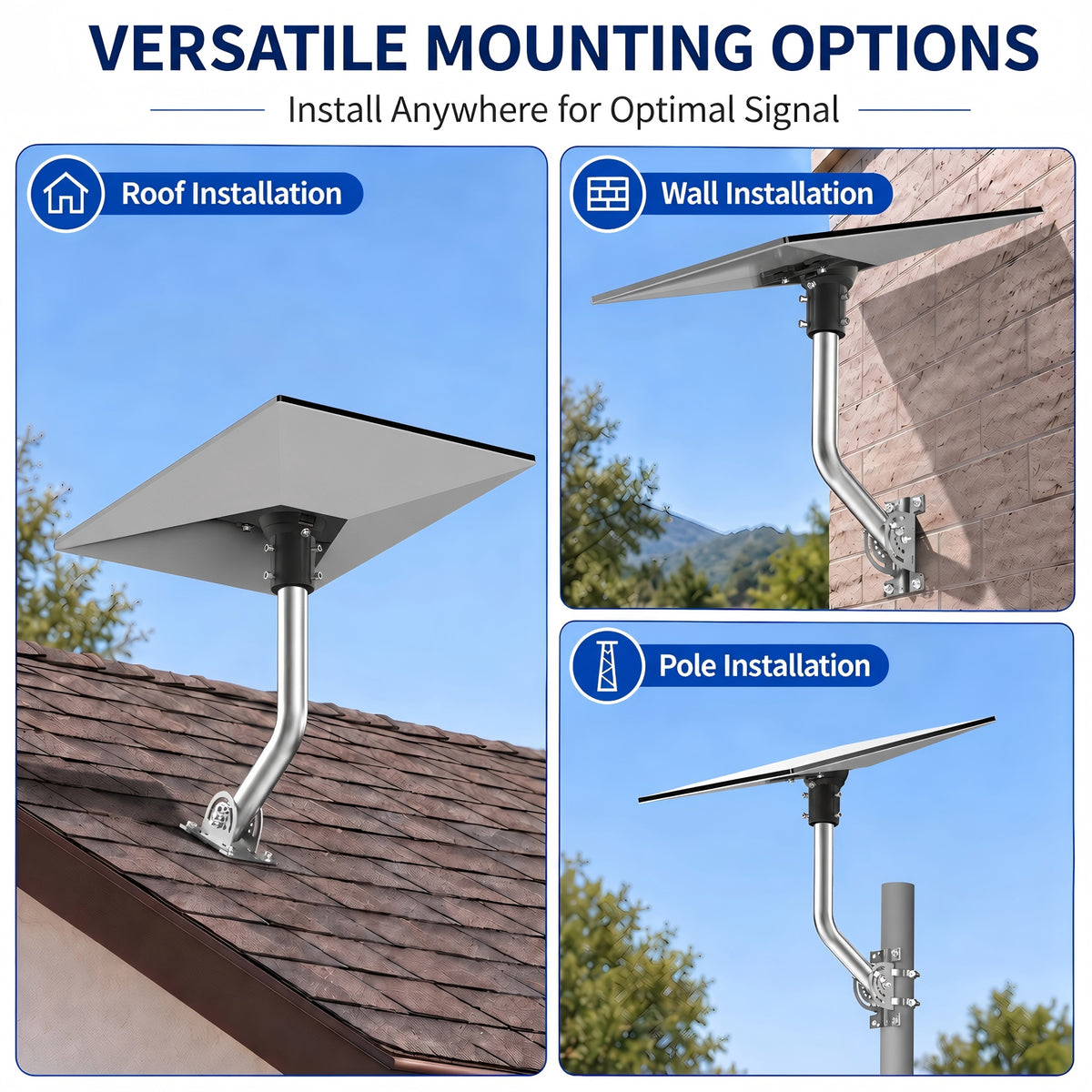 Starlink Gen 3 / Standard 4 / 4X / Enterprise Wall & Eave Mount – 300 mm Stainless Steel Pole with Black Aluminum Ball Joint Adapter