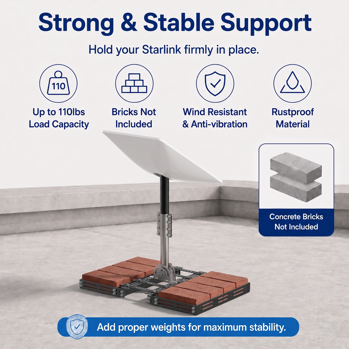 Starlink Gen 2 Roof Ridge Mount – No-Drill Ballast Frame, Fits 8–16 Bricks