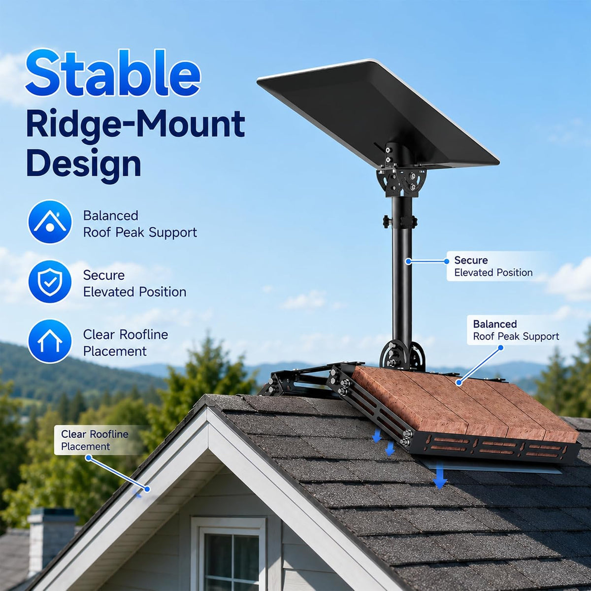 Starlink V5 / Gen 5 Roof Ridge Mount – Aluminum Alloy Adjustable Mount, Works with Original V5 Pipe Adapter