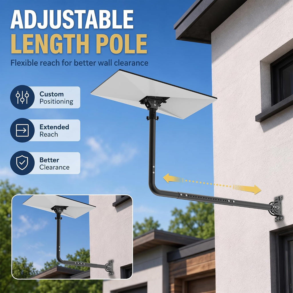 Starlink Gen 3 Telescopic Long Wall Mount – Black 90° Elbow Pole with Adjustable Tilt Adapter