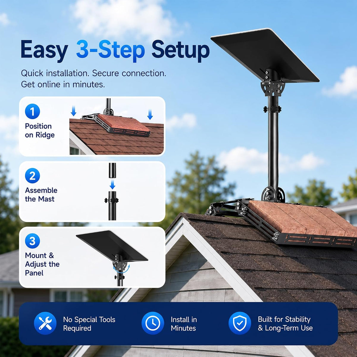 Starlink V5 / Gen 5 Roof Ridge Mount – Aluminum Alloy Adjustable Mount, Works with Original V5 Pipe Adapter