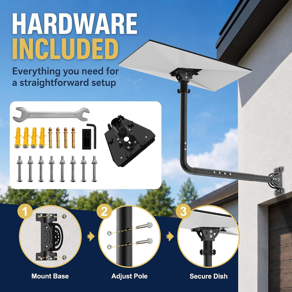 Starlink Gen 3 Telescopic Long Wall Mount – Black 90° Elbow Pole with Adjustable Tilt Adapter