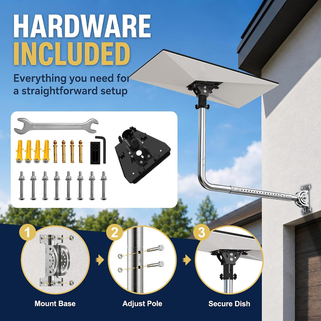 Starlink Gen 3 / Standard 4 / 4X / Enterprise Telescopic Long Wall Mount – Stainless Steel 90° Elbow Pole with Adjustable Tilt Adapter