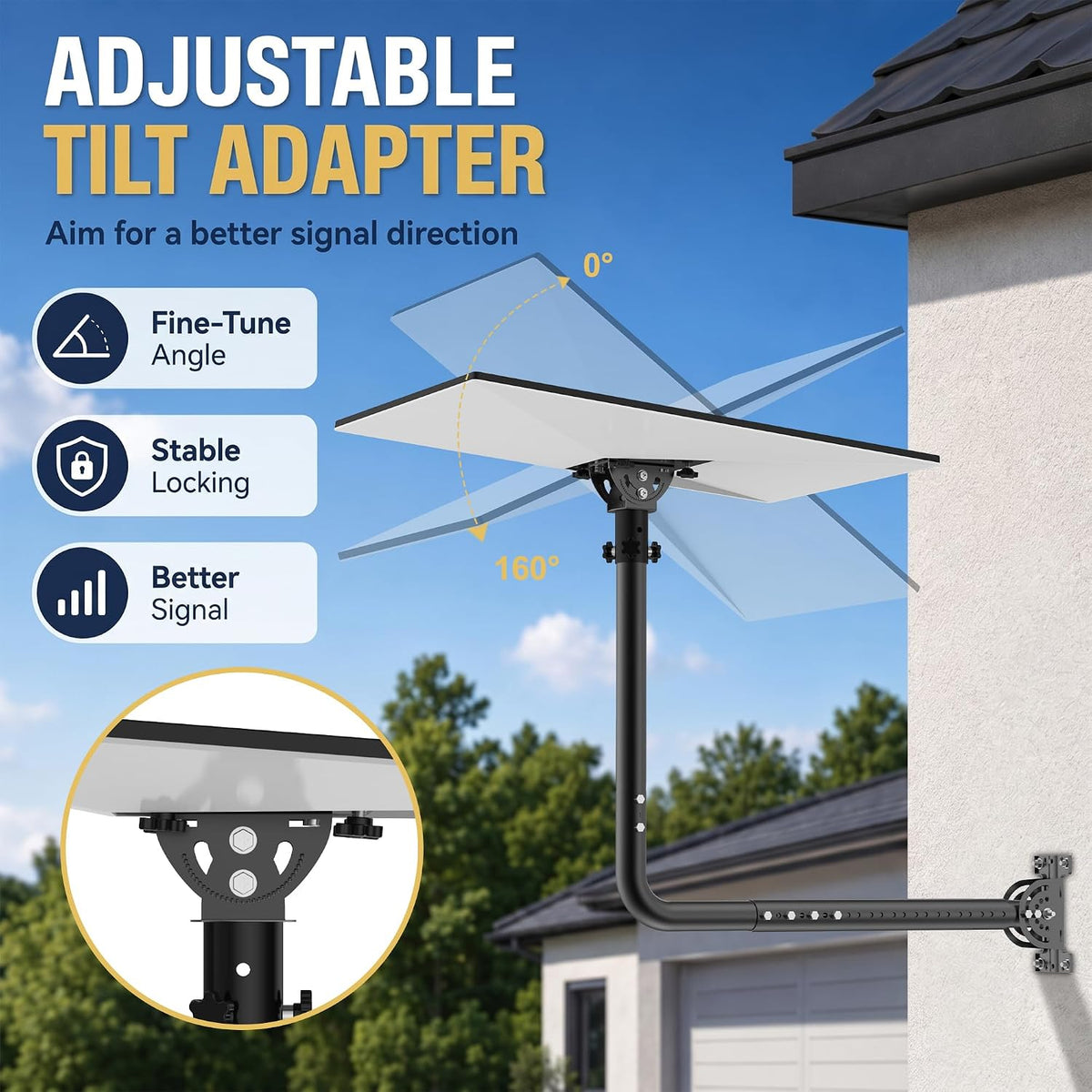 Starlink Gen 3 Telescopic Long Wall Mount – Black 90° Elbow Pole with Adjustable Tilt Adapter